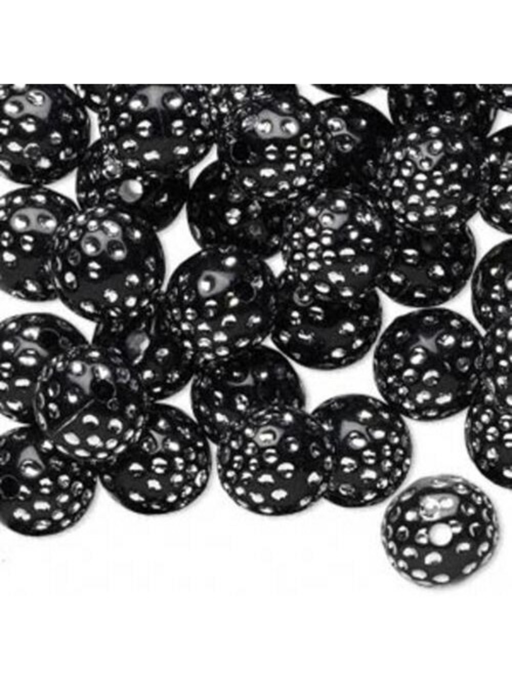 20 Fun Retro Black & Silver Polka Dot 10mm Round Beads